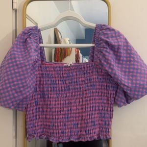 English Factory Gingham Puff Sleeve Top